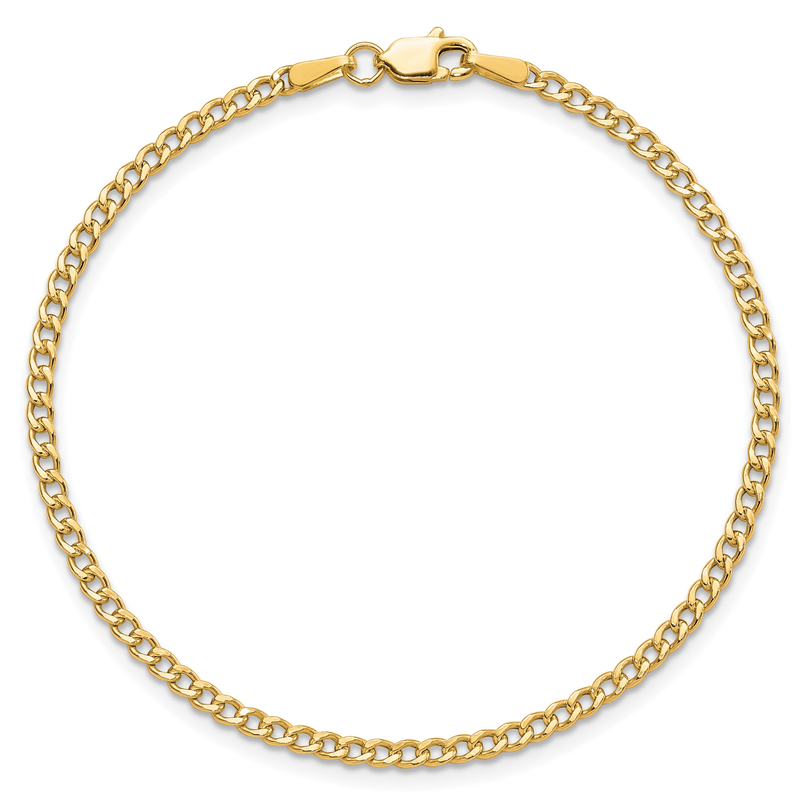 7 Inch 10k Yellow Gold 2.5mm Semi-Solid Curb Link Chain Bracelet