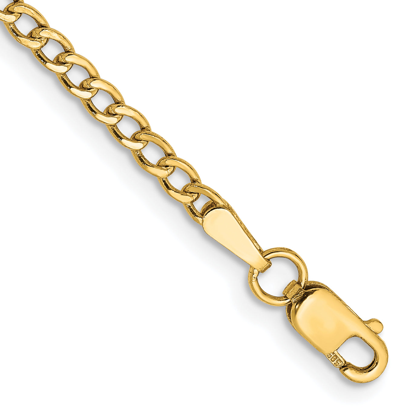 7 Inch 10k Yellow Gold 2.5mm Semi-Solid Curb Link Chain Bracelet