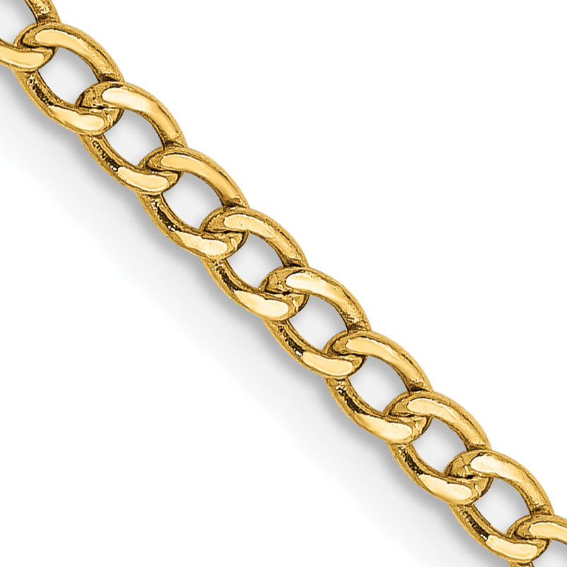 24 Inch 10k Yellow Gold 2.5mm Semi-Solid Curb Link Chain Necklace