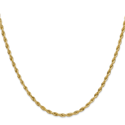 24 Inch 10k Yellow Gold 3mm Semi-Solid Rope Chain Necklace