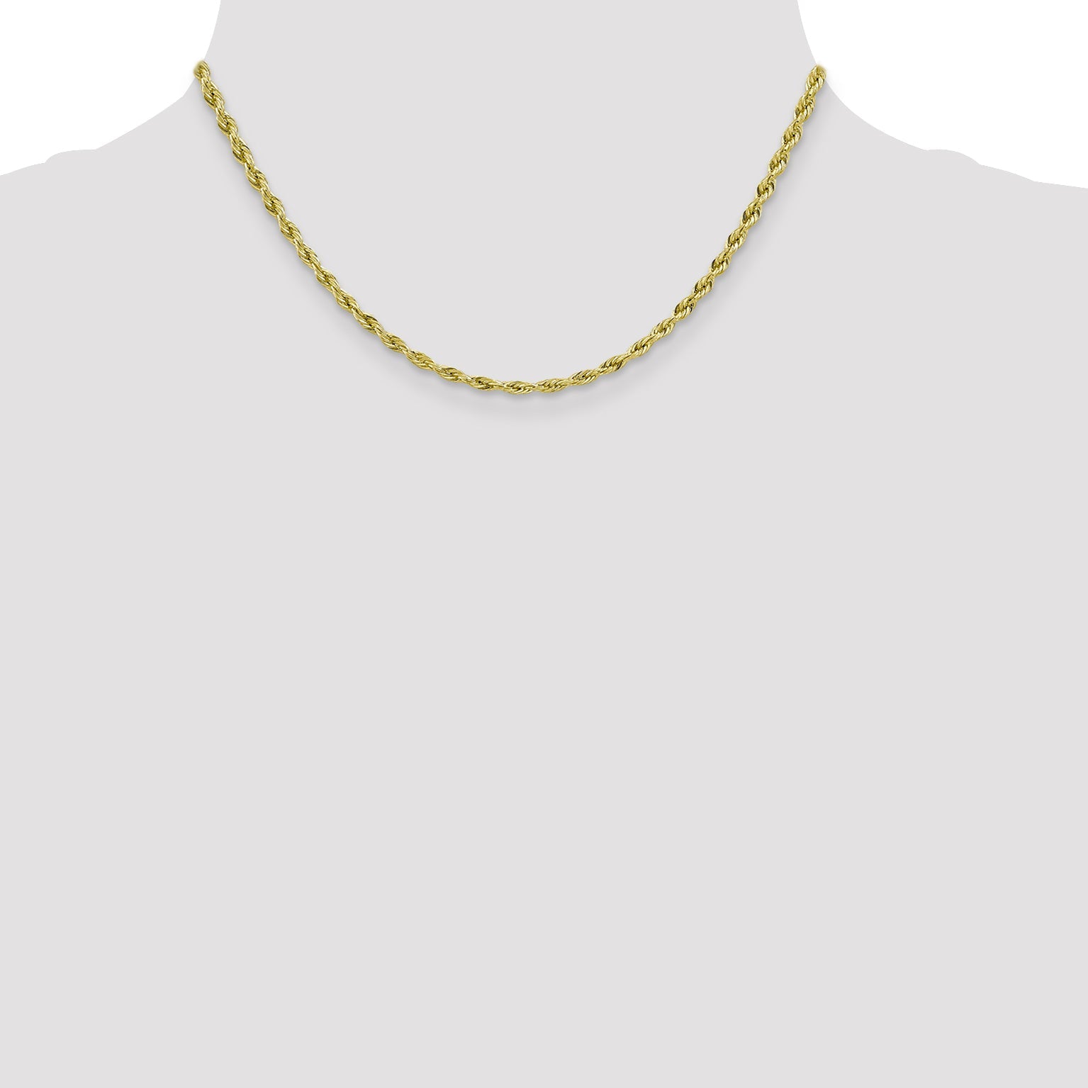16 Inch 10k Yellow Gold 3mm Semi-Solid Rope Chain Necklace
