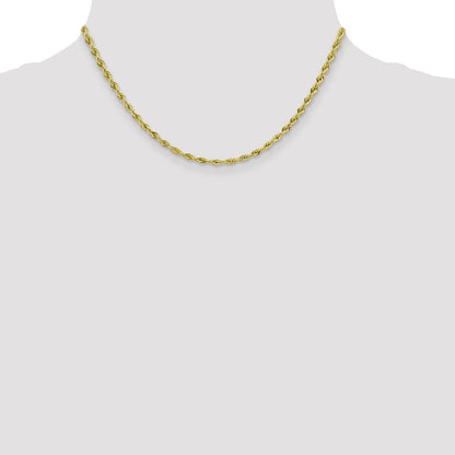 16 Inch 10k Yellow Gold 3mm Semi-Solid Rope Chain Necklace