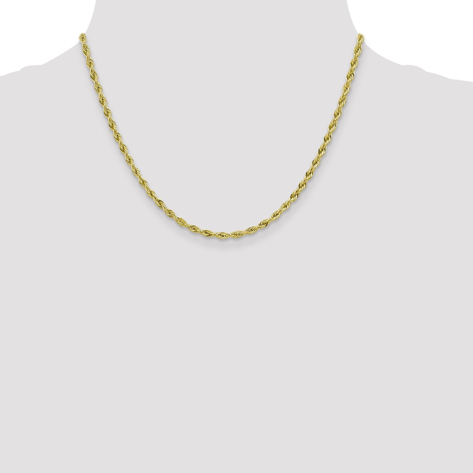 18 Inch 10k Yellow Gold 3mm Semi-Solid Rope Chain Necklace