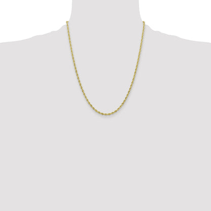 22 Inch 10k Yellow Gold 3mm Semi-Solid Rope Chain Necklace