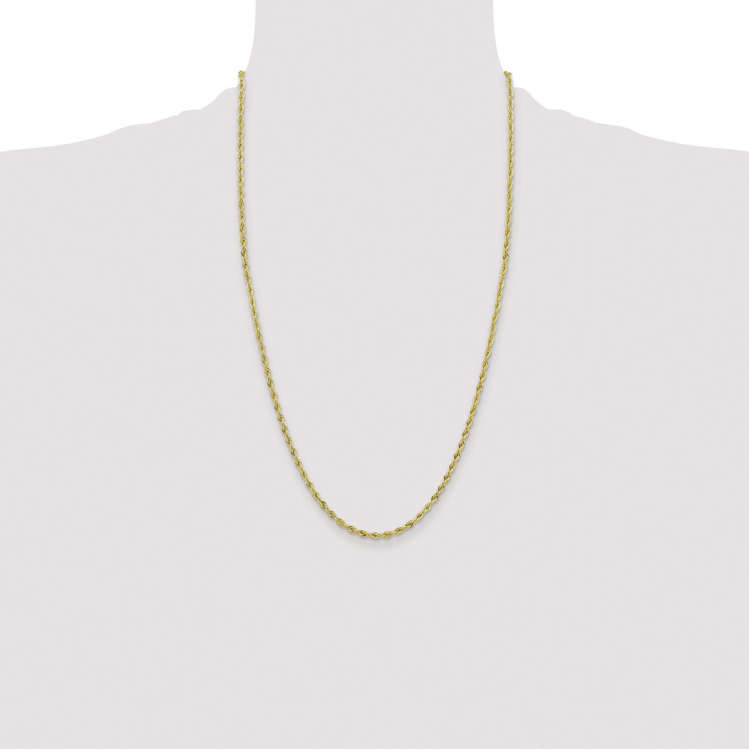 26 Inch 10k Yellow Gold 3mm Semi-Solid Rope Chain Necklace