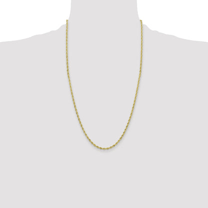 26 Inch 10k Yellow Gold 3mm Semi-Solid Rope Chain Necklace