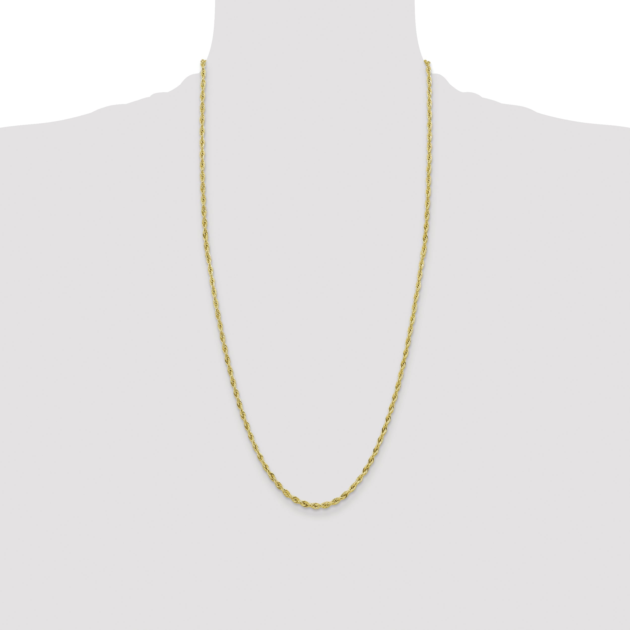 28 Inch 10k Yellow Gold 3mm Semi-Solid Rope Chain Necklace