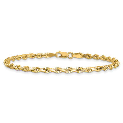 9 Inch 10K Yellow Gold 3mm Semi-Solid Rope Chain Bracelet