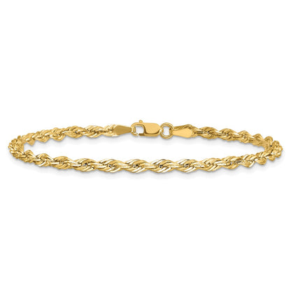 7 Inch 10k Yellow Gold 3mm Semi-Solid Rope Chain Bracelet