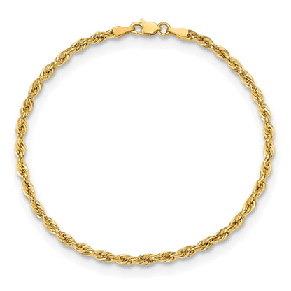 9 Inch 10K Yellow Gold 3mm Semi-Solid Rope Chain Bracelet