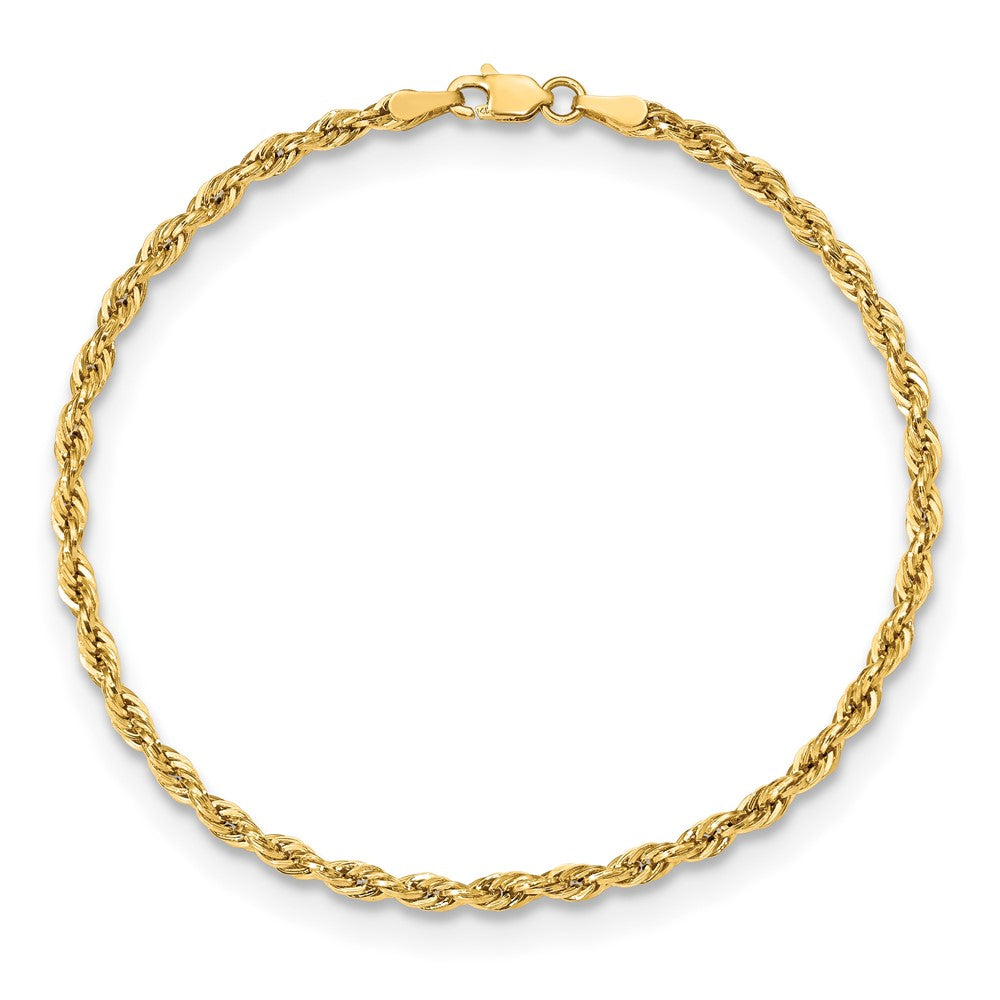 8 Inch 10k Yellow Gold 3mm Semi-Solid Rope Chain Bracelet