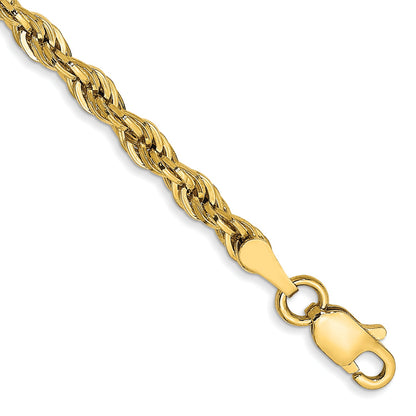 9 Inch 10K Yellow Gold 3mm Semi-Solid Rope Chain Bracelet