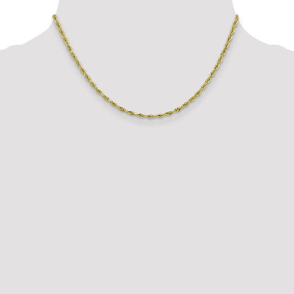 16 Inch 10k Yellow Gold 2.8mm Semi-Solid Rope Chain Necklace
