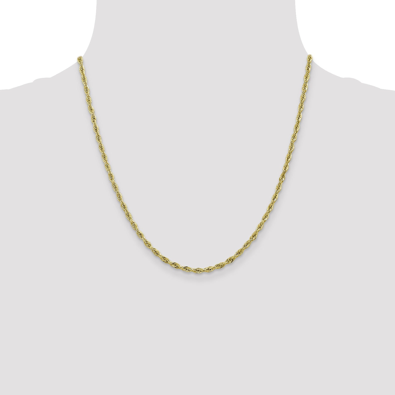 2 Inch 10k Yellow Gold 2.8mm Semi-Solid Rope Chain Necklace