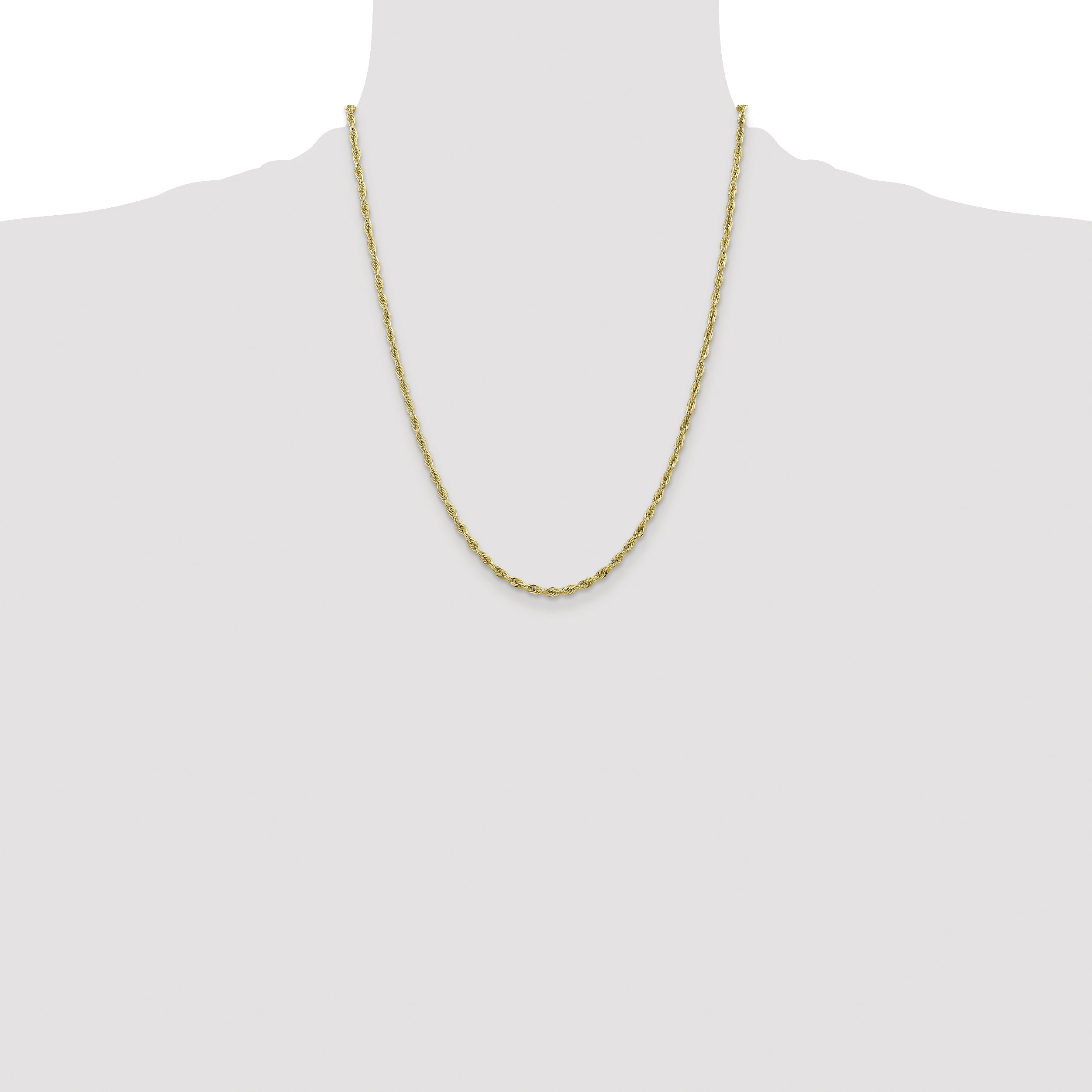 22 Inch 10k Yellow Gold 2.8mm Semi-Solid Rope Chain Necklace