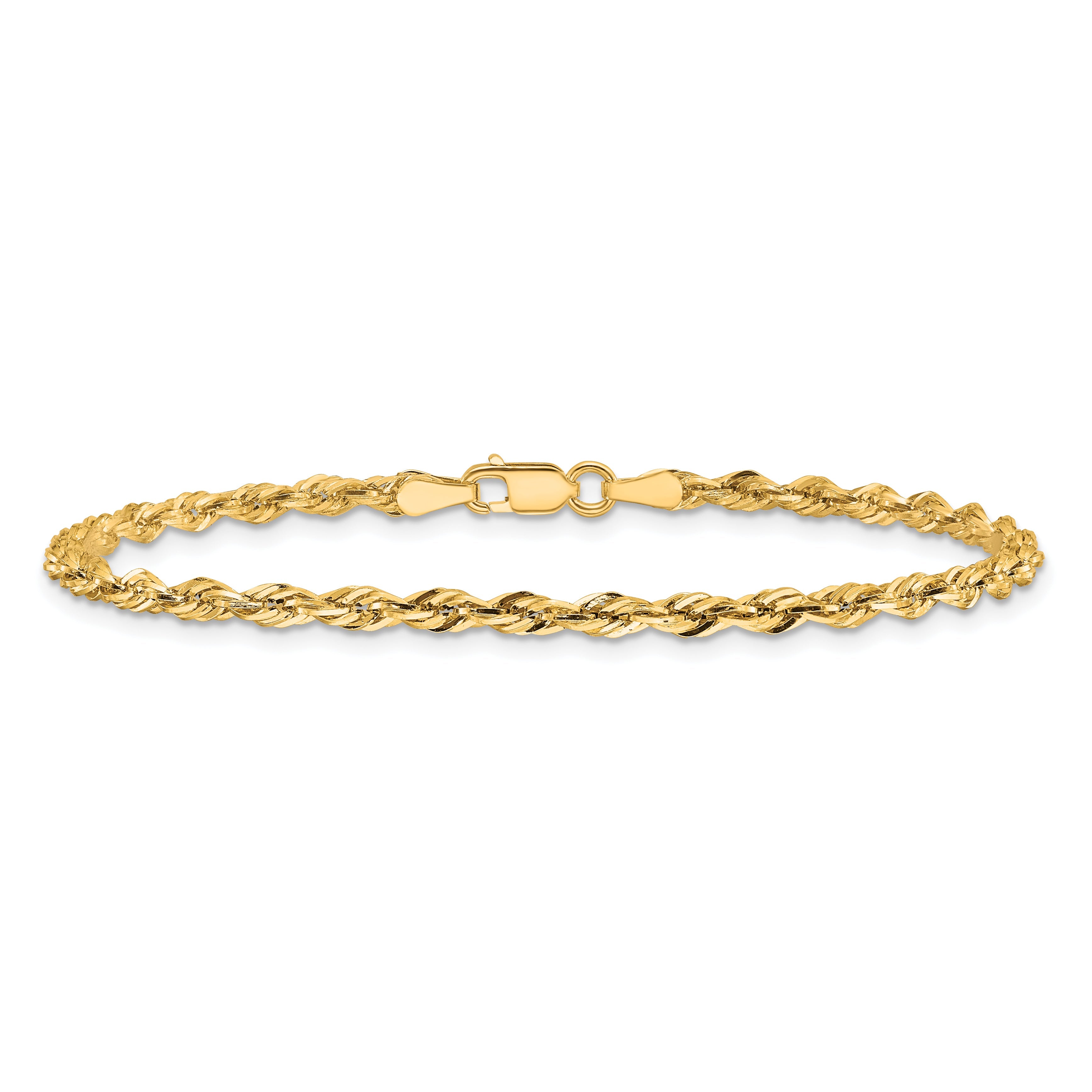 8 Inch 10k Yellow Gold 2.8mm Semi-Solid Rope Chain Bracelet