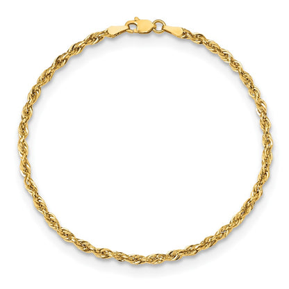 7 Inch 10k Yellow Gold 2.8mm Semi-Solid Rope Chain Bracelet