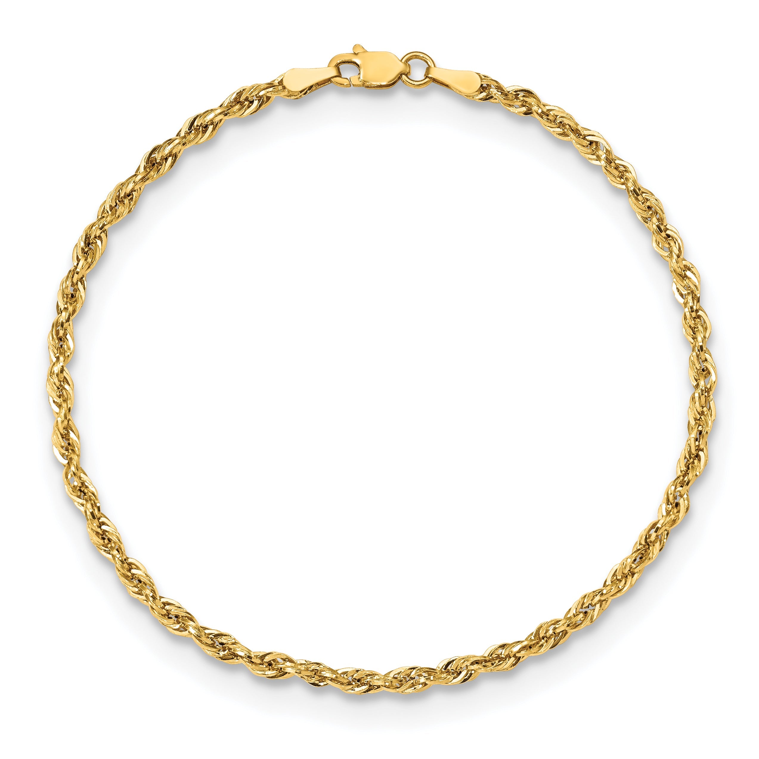 8 Inch 10k Yellow Gold 2.8mm Semi-Solid Rope Chain Bracelet
