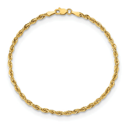 8 Inch 10k Yellow Gold 2.8mm Semi-Solid Rope Chain Bracelet