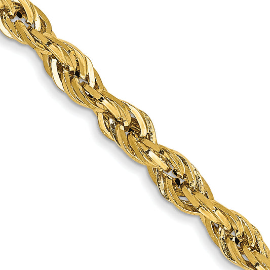 16 Inch 10k Yellow Gold 2.8mm Semi-Solid Rope Chain Necklace