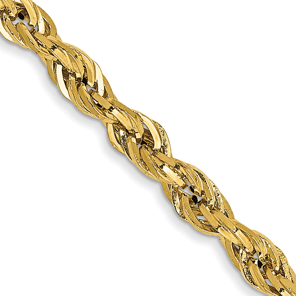 22 Inch 10k Yellow Gold 2.8mm Semi-Solid Rope Chain Necklace