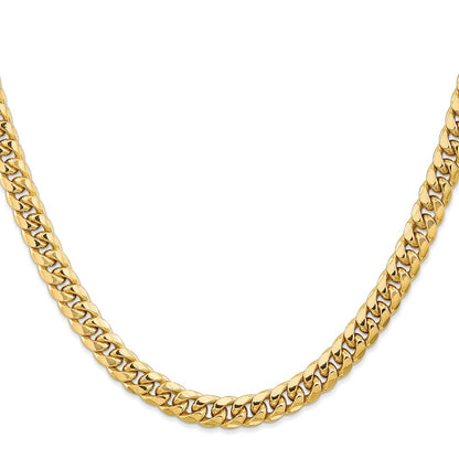 2 Inch 10K Yellow Gold 6.75mm Semi-Solid Miami Cuban Chain Necklace
