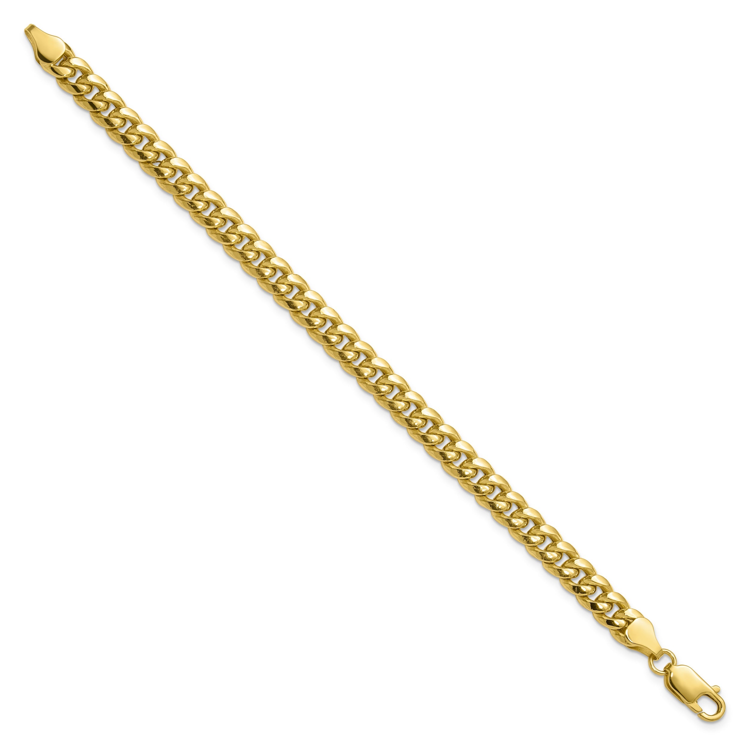 7 Inch 10K Yellow Gold 6.75mm Semi-Solid Miami Cuban Chain Bracelet