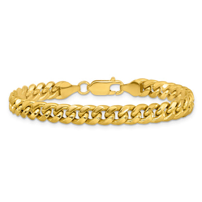 7 Inch 10K Yellow Gold 6.75mm Semi-Solid Miami Cuban Chain Bracelet