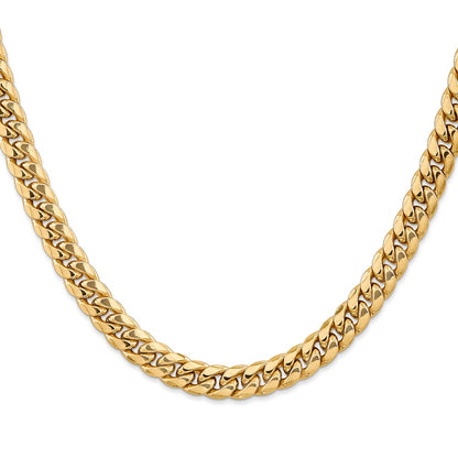 28 Inch 10K Yellow Gold 7.3mm Semi-Solid Miami Cuban Chain Necklace
