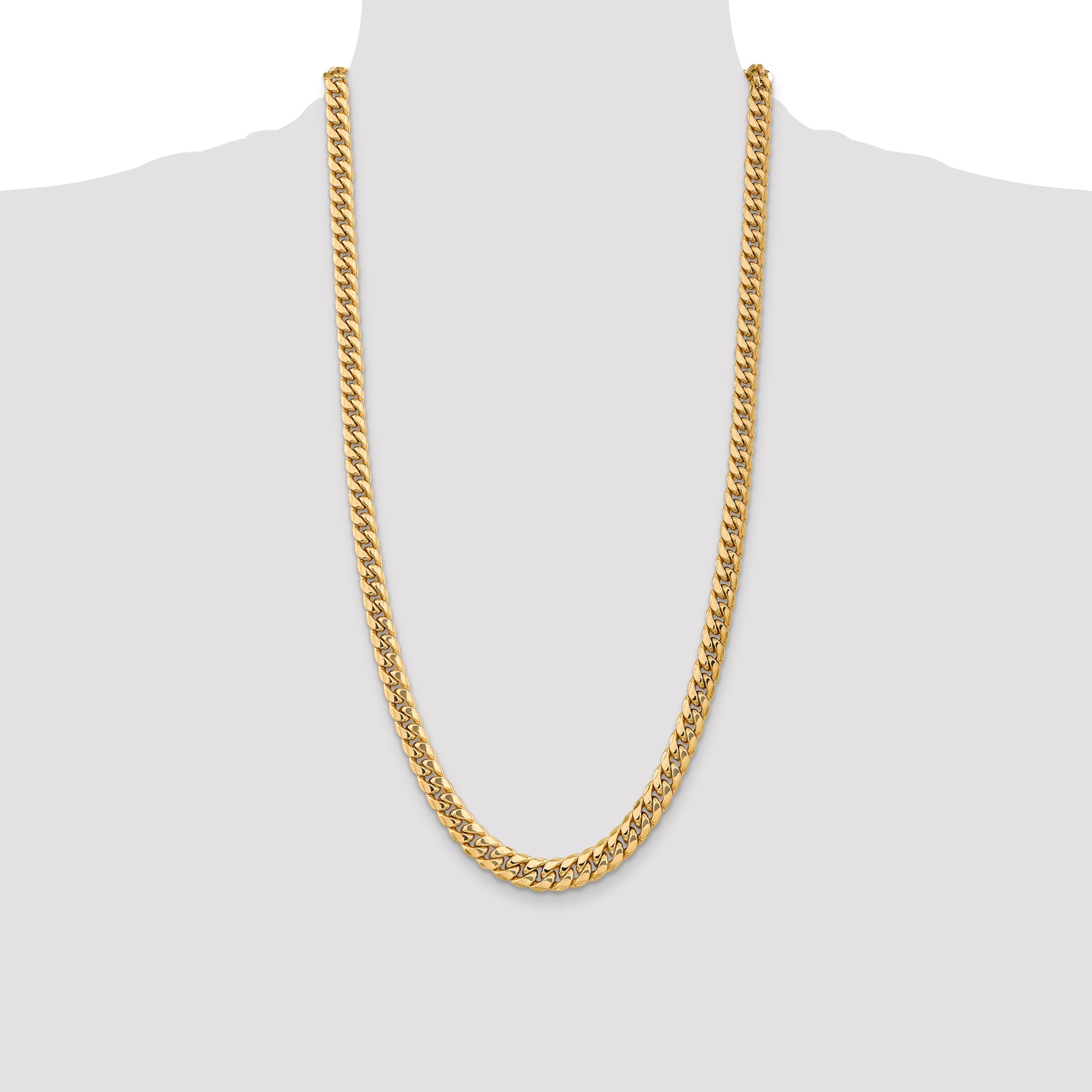 28 Inch 10K Yellow Gold 7.3mm Semi-Solid Miami Cuban Chain Necklace