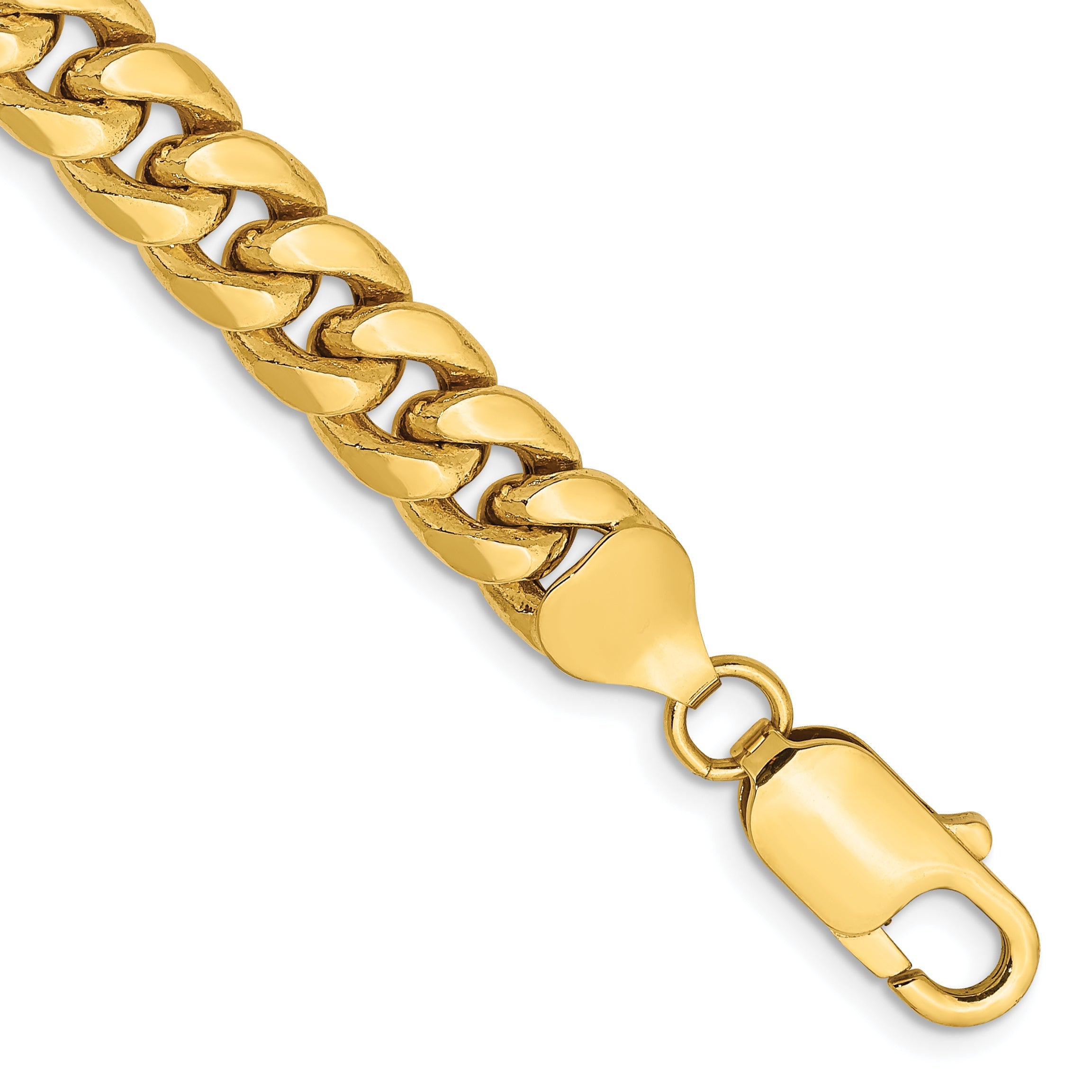 8 Inch 10k Yellow Gold 7.3mm Semi-Solid Miami Cuban Chain Bracelet