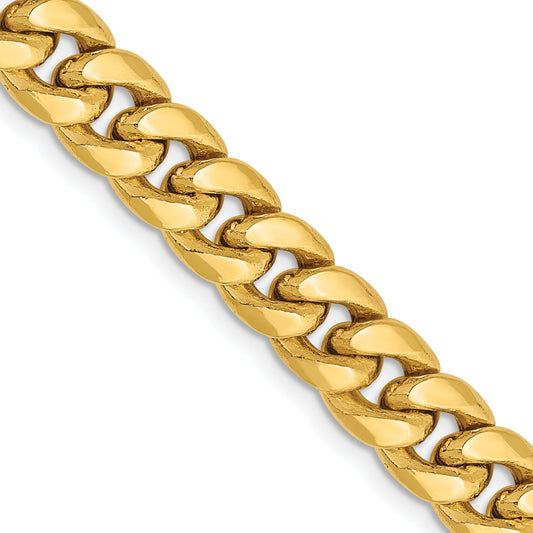 24 Inch 10k Yellow Gold 7.3mm Semi-Solid Miami Cuban Chain Necklace