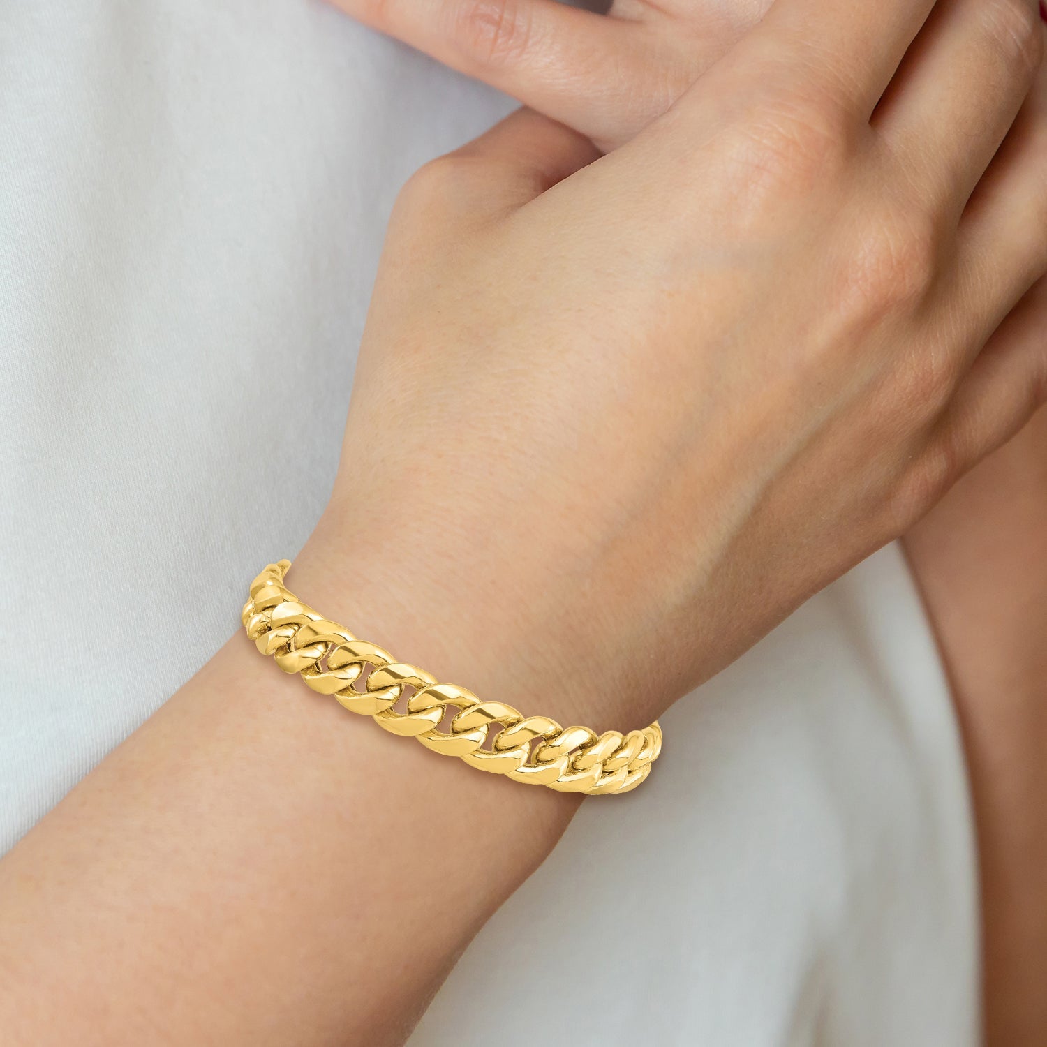 1 Inch 10K Yellow Gold 11mm Semi-Solid Miami Cuban Chain Bracelet