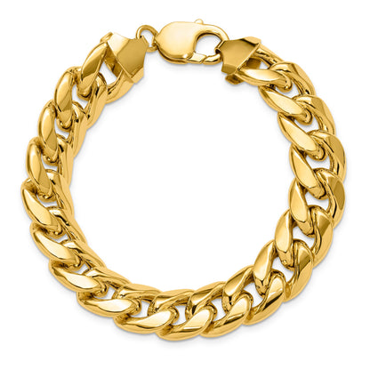 9 Inch 10K Yellow Gold 10K 13.2mm Semi-Solid Miami Cuban Chain Bracelet