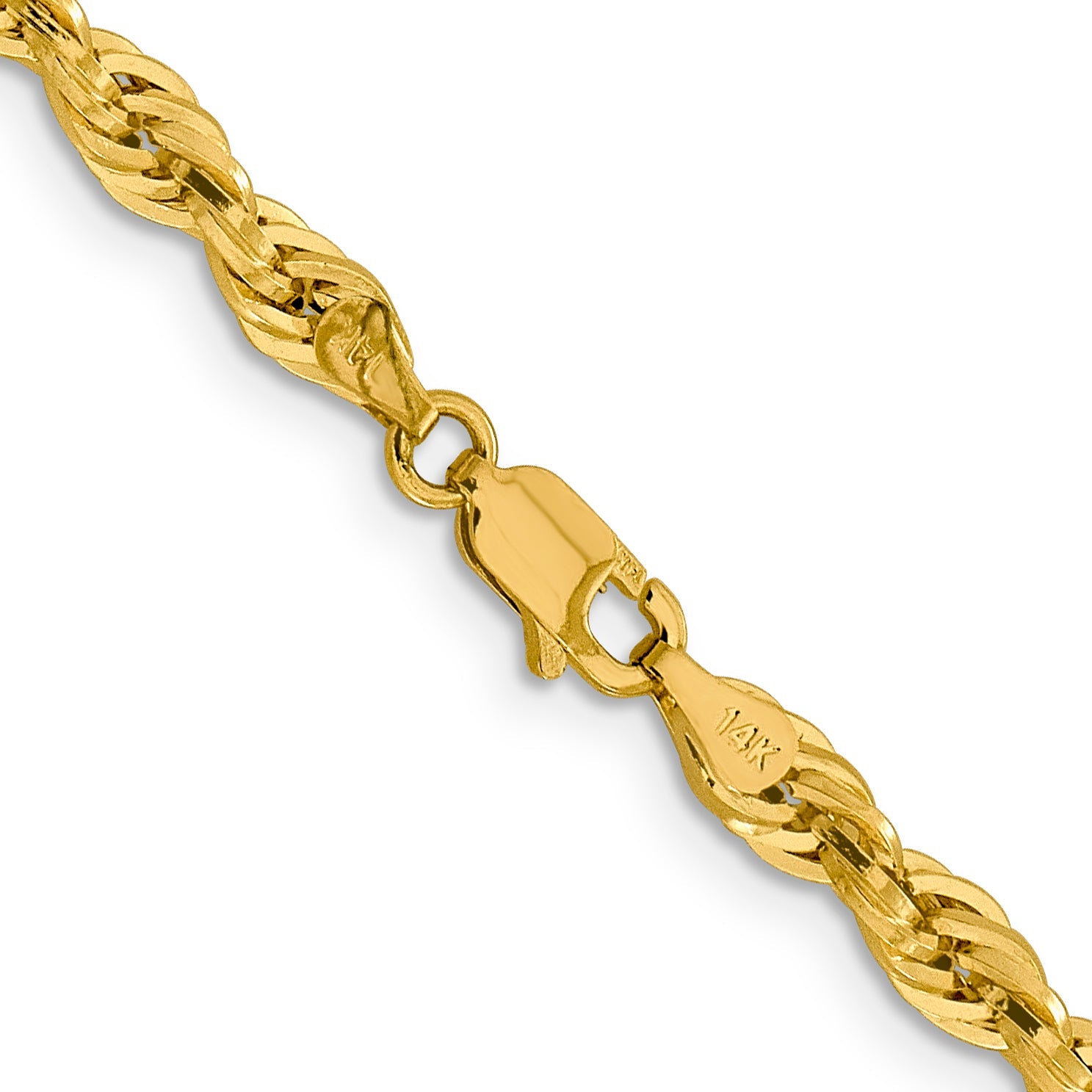 28 Inch 10k Yellow Gold 4.25mm Semi-Solid Rope Chain Necklace