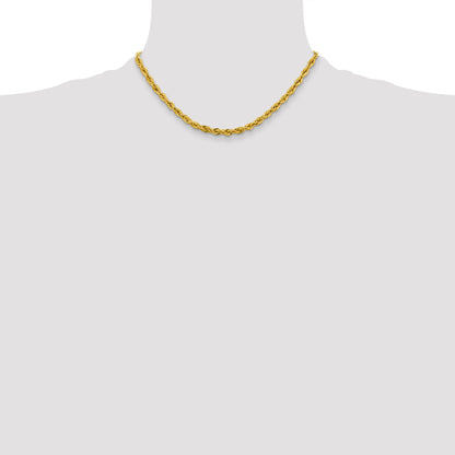 16 Inch 10k Yellow Gold 4.25mm Semi-Solid Rope Chain Necklace