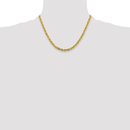 18 Inch 10k Yellow Gold 4.25mm Semi-Solid Rope Chain Necklace