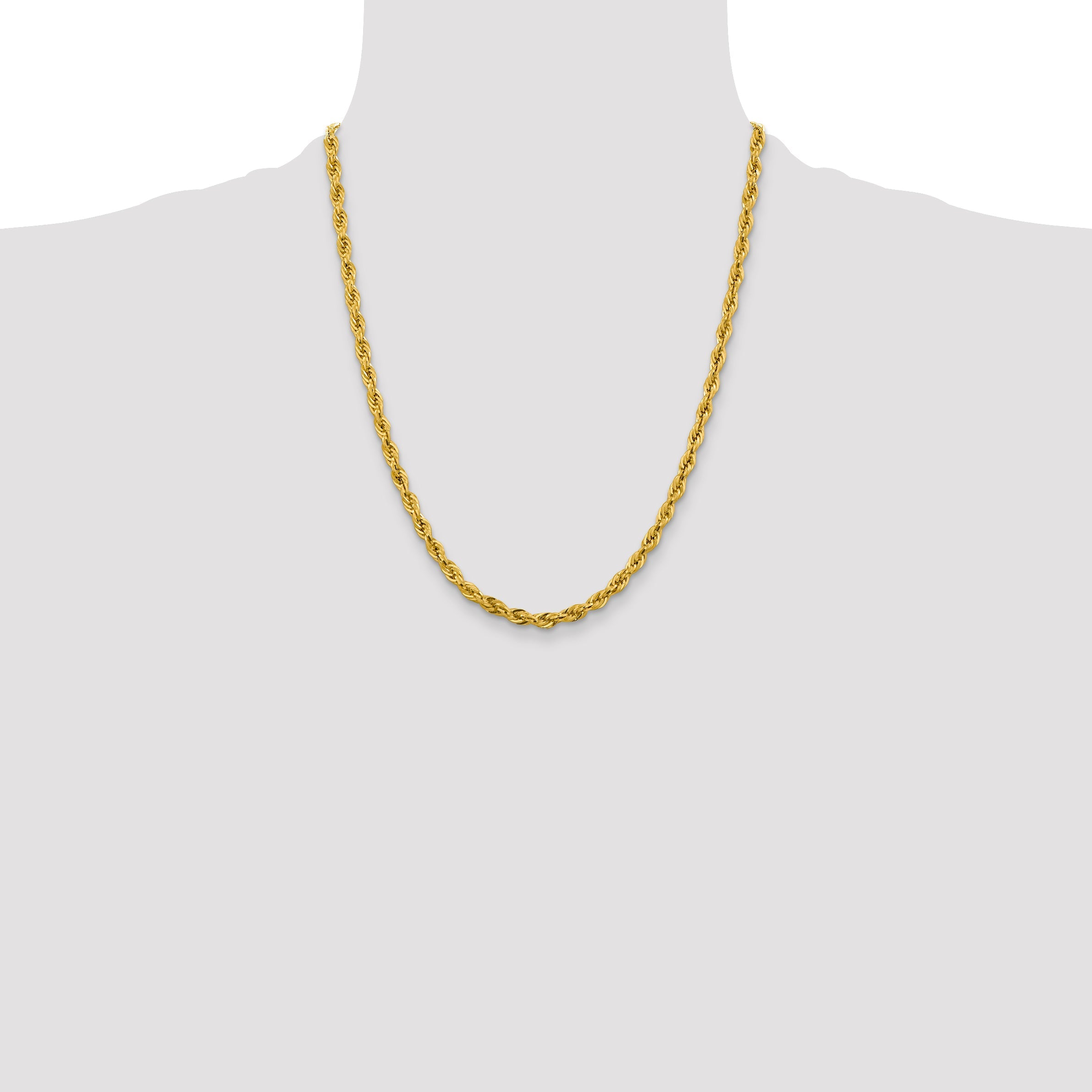 22 Inch 10k Yellow Gold 4.25mm Semi-Solid Rope Chain Necklace