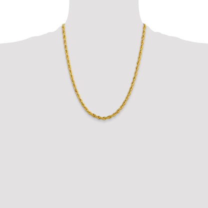 22 Inch 10k Yellow Gold 4.25mm Semi-Solid Rope Chain Necklace