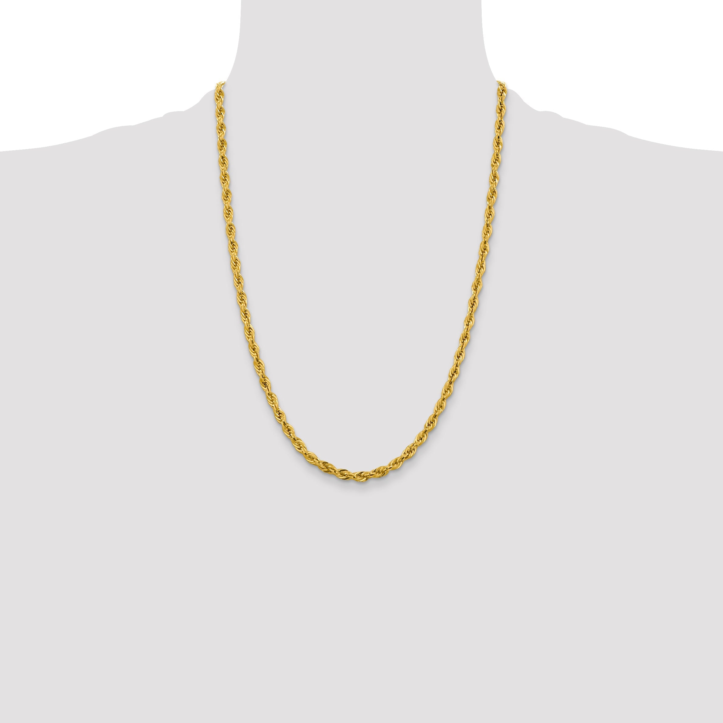 24 Inch 10k Yellow Gold 4.25mm Semi-Solid Rope Chain Necklace