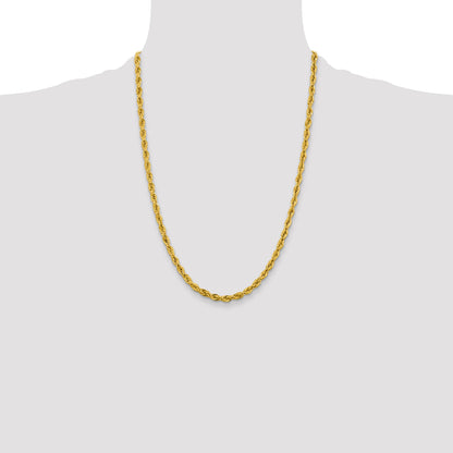 24 Inch 10k Yellow Gold 4.25mm Semi-Solid Rope Chain Necklace