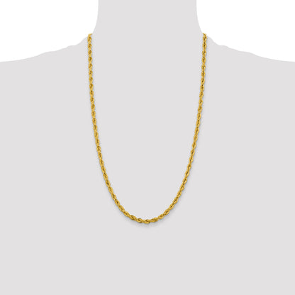 26 Inch 10k Yellow Gold 4.25mm Semi-Solid Rope Chain Necklace