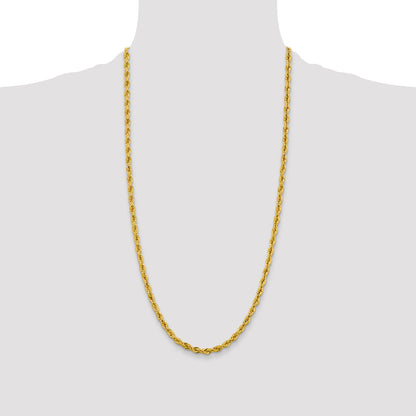 28 Inch 10k Yellow Gold 4.25mm Semi-Solid Rope Chain Necklace