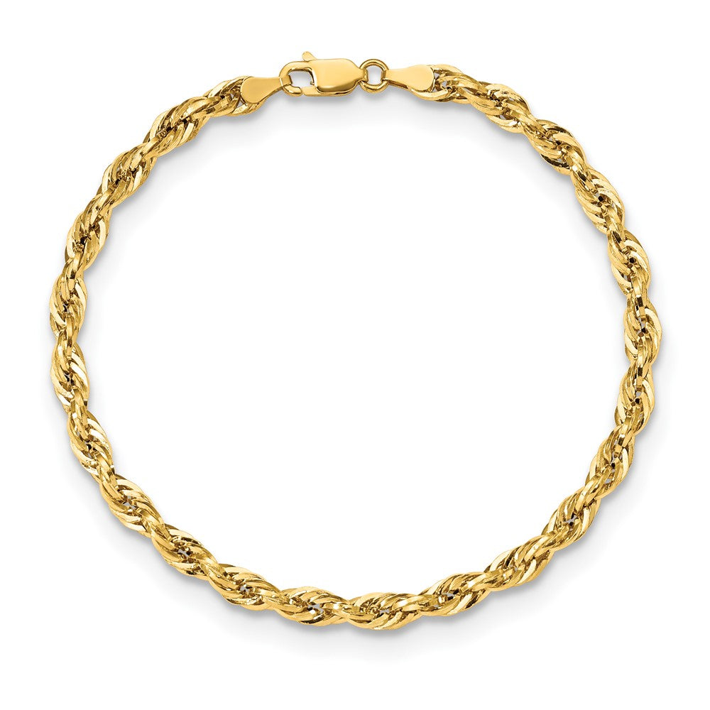 7 Inch 10k Yellow Gold 4.25mm Semi-Solid Rope Chain Bracelet