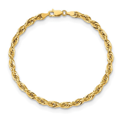 7 Inch 10k Yellow Gold 4.25mm Semi-Solid Rope Chain Bracelet