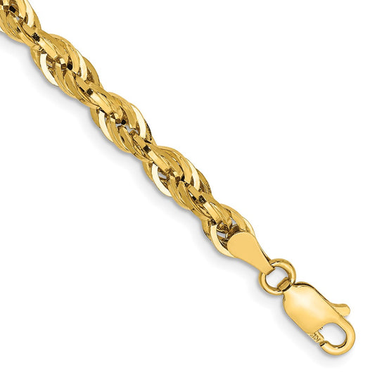 7 Inch 10k Yellow Gold 4.25mm Semi-Solid Rope Chain Bracelet