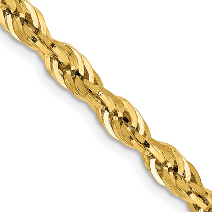 22 Inch 10k Yellow Gold 4.25mm Semi-Solid Rope Chain Necklace