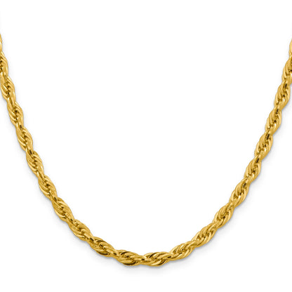 2 Inch 10k Yellow Gold 4.75mm Semi-Solid Rope Chain Necklace