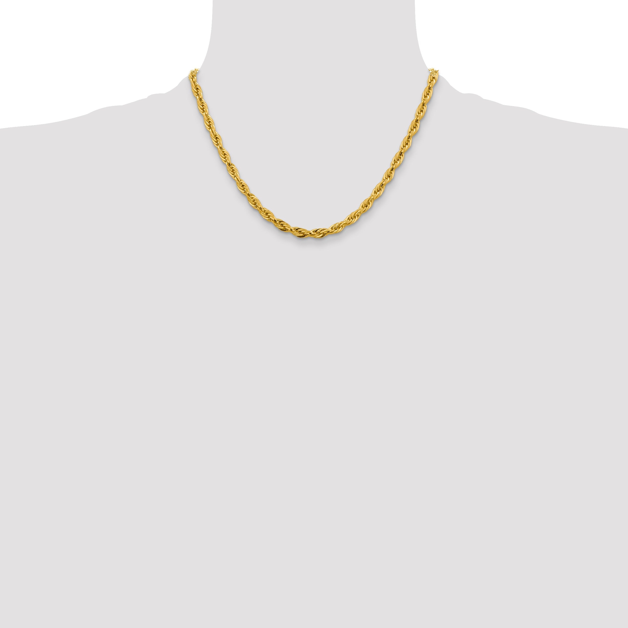 18 Inch 10k Yellow Gold 4.75mm Semi-Solid Rope Chain Necklace