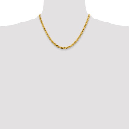 18 Inch 10k Yellow Gold 4.75mm Semi-Solid Rope Chain Necklace